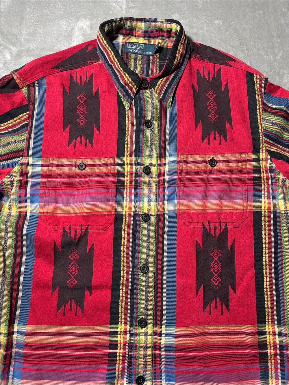 Polo Ralph Lauren Mens L Red Southwestern Indian Beacon Blanket Shirt Aztec - Picture 5 of 13